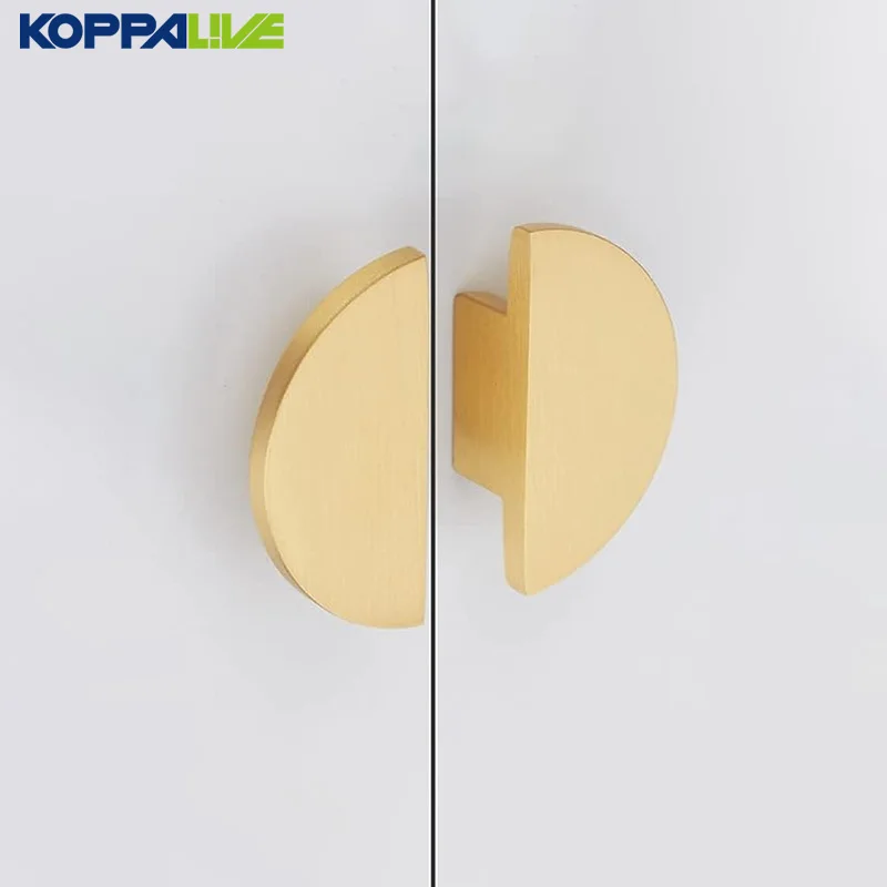 Koppalive Modern Mini Gold Satin Nickel Brass Dresser Drawer Pulls Handles Semicircle Half Moon Cabinet Knobs