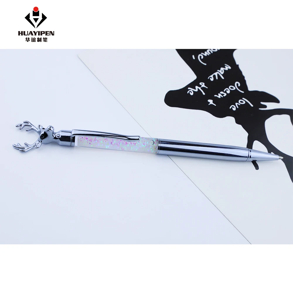 Luxury Diamond Elk Antler Decoration Ballpoint Pen Deer Antler Top Design Glitter Twist Pen for Christmas Gift Pen