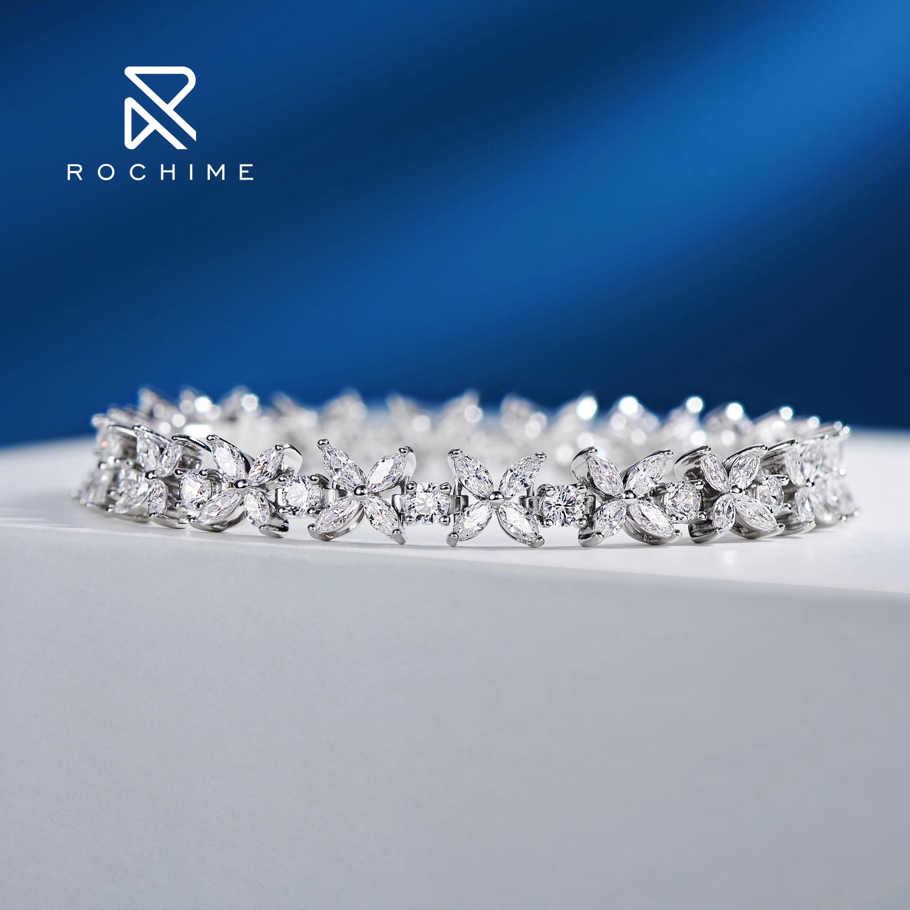 Rochime elegant  marquise cut CZ diamond bracelet  925 sterling silver white gold color jewelry