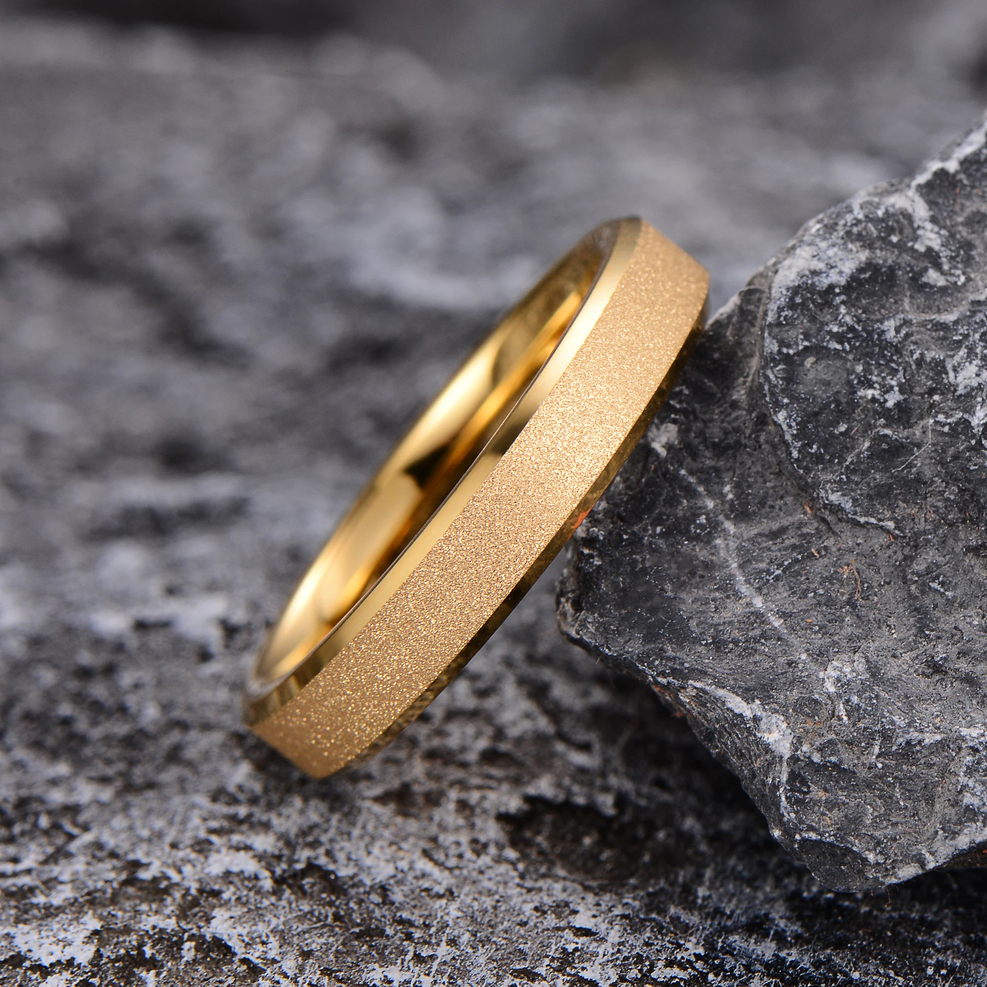 In Stock Fashion Rings 4mm Rose Gold Plated Tungsten Ring Matte Finish Couple Set Wedding