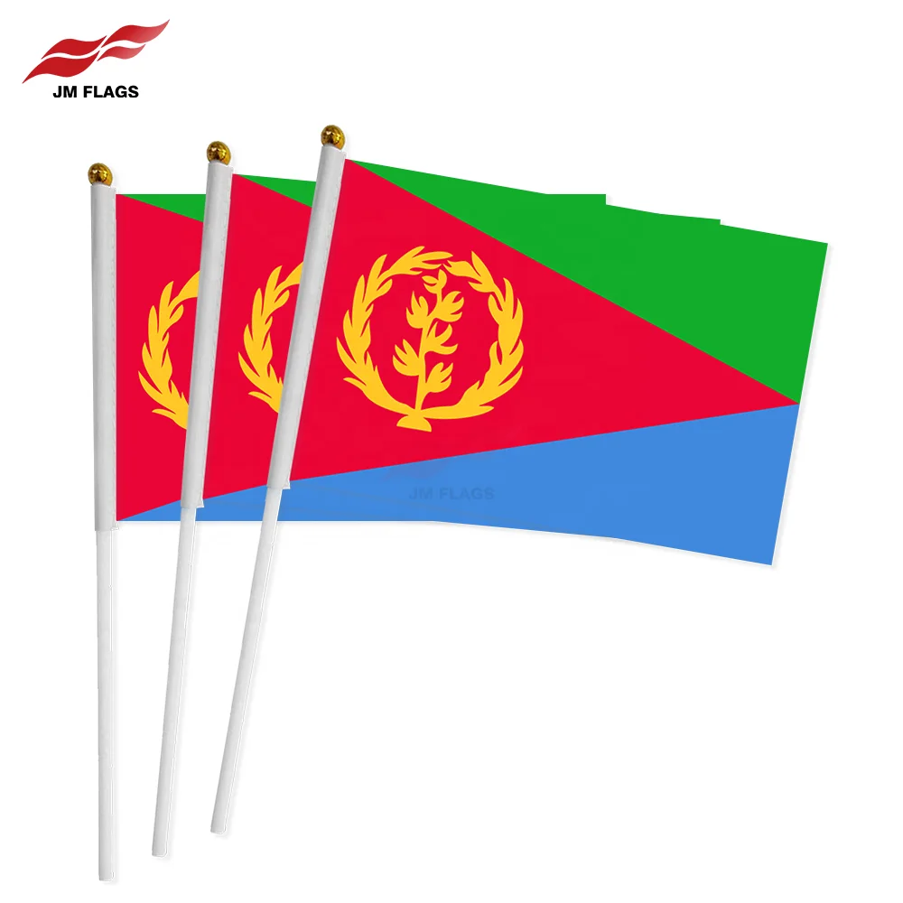 Wholesale Eritrea Hand Held Flags Hand Flag National Day Decoration Polyester Eritrea Stick Flags