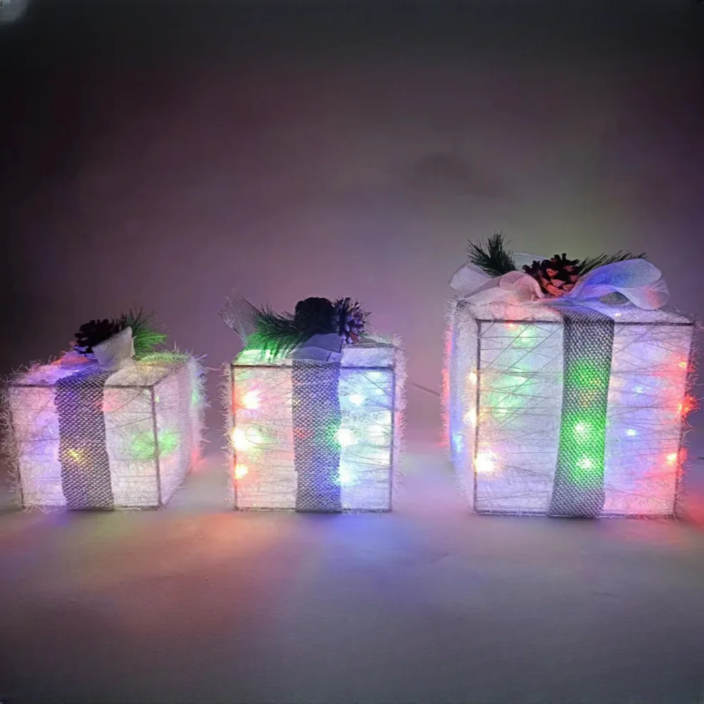 Christmas 3 Pcs Led Light Foldable Christmas Gift Boxes Set Christmas candy Home Rectangular Gift Box Shape Lighting