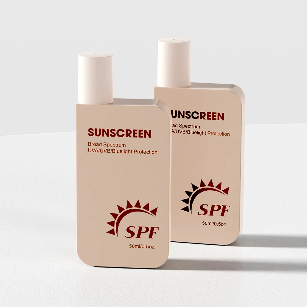 50ml PE Bottle Flat Square Bottle with Sharp Spout  for Sunscreen Body Cream Easy Squeeze Bottle