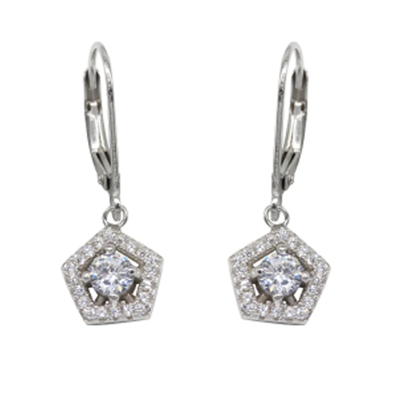 ZHILIAN  fashion 925 Sterling Silver irregular Pave Diamond Jewelry cubic zirconia  french lock hoop Earring for women