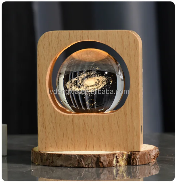 cheap wholesale K9 crystal ball lamp wooden base diy custom 3d led light desk crystal lamp base for home decoration