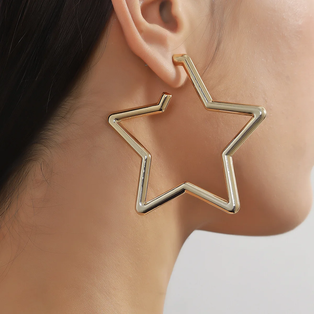 Simple 18k Gold Plated Star Hoop Earrings Jewelry Women 925 Sterling Silver Needle Large Heart Shaped Pendant Statement Earring