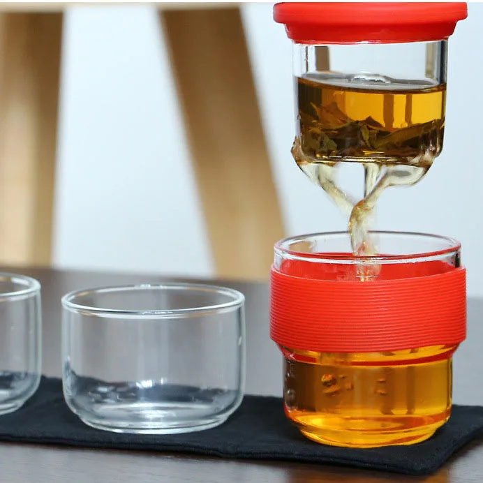 Wholesale Glass Travel Tea Set Portable Bag with Two Glass Kung Fu Tea cups