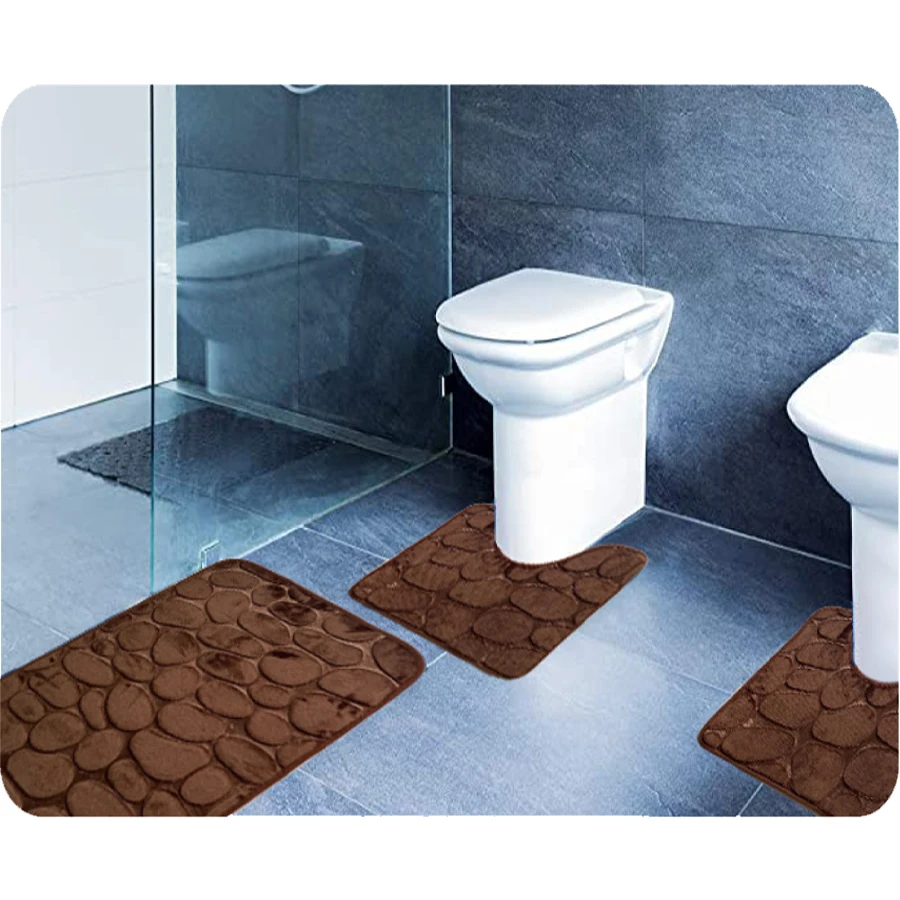Pebble embossed floor mat three piece set solid color bathroom non slip mat, door mat, bedroom kitchen floor mat