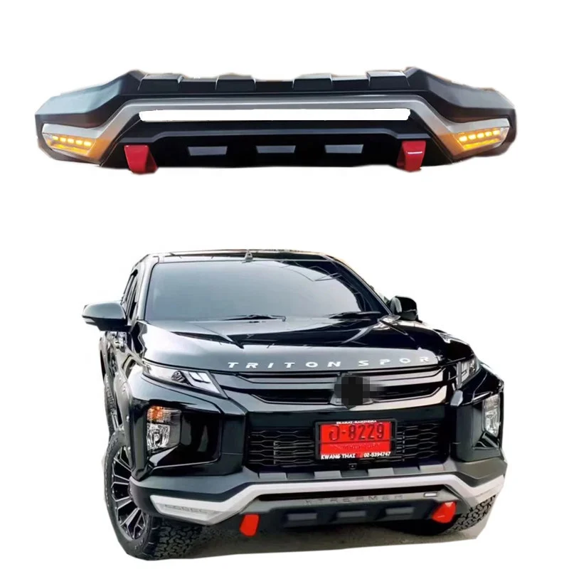 KLT Body Kit Front Bull Bar Aftermarket ABS Plastic Front Black+Red Bumper With Led For Mitsubishi Triton L200 2019 2020 2021