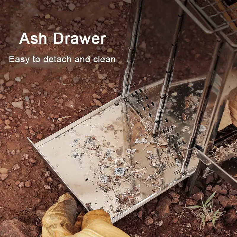 Outdoor Brazier Camping Wood Stove Portable Folding Wood Burner Blowpipe Kit Mini BBQ Grill Carry Bag Camping Equipment