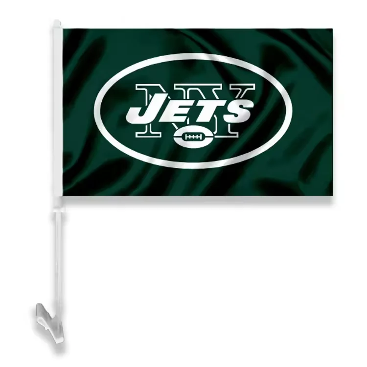 Wholesale Thick durable and customizable new york jets team car flag cover car outdoor decorative car mirror flag with flag pole