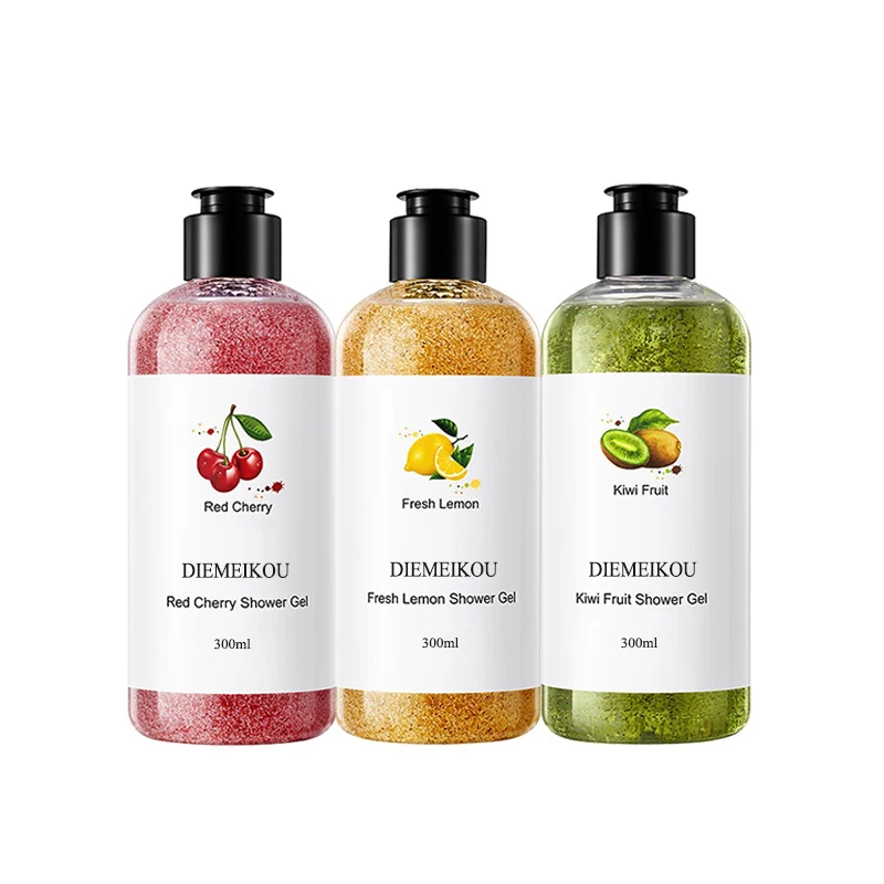 Private Label Natural Organic Body Wash Scrub Fruit Flavor Lightening Whitening Perfume Shower Gel Bath Gift Set For Women