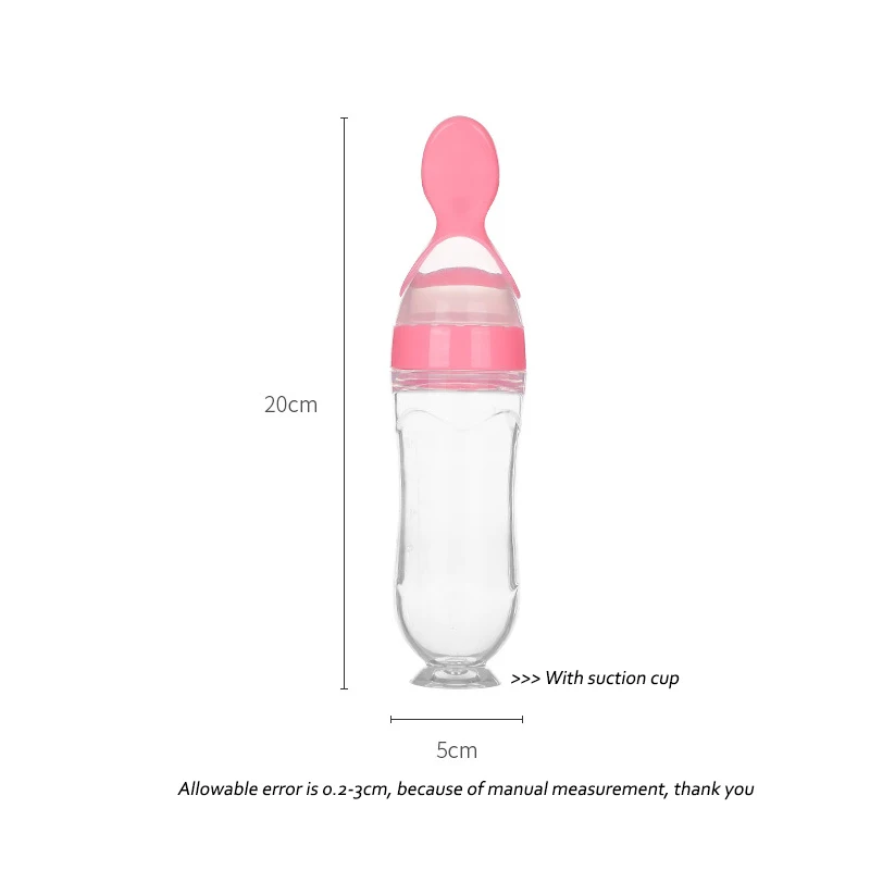 90ml Silicone Baby Squeeze Bottle with Spoon, BPA Free Baby Food Bottle Squeeze Feeder Baby Feeding Supplies