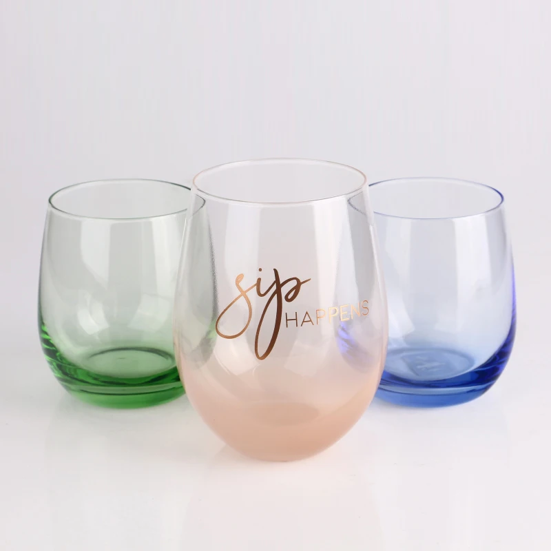 Glass Wine Glasses 15 OZ  Colored Wine Glasses Stemless Colorful Wine Glasses
