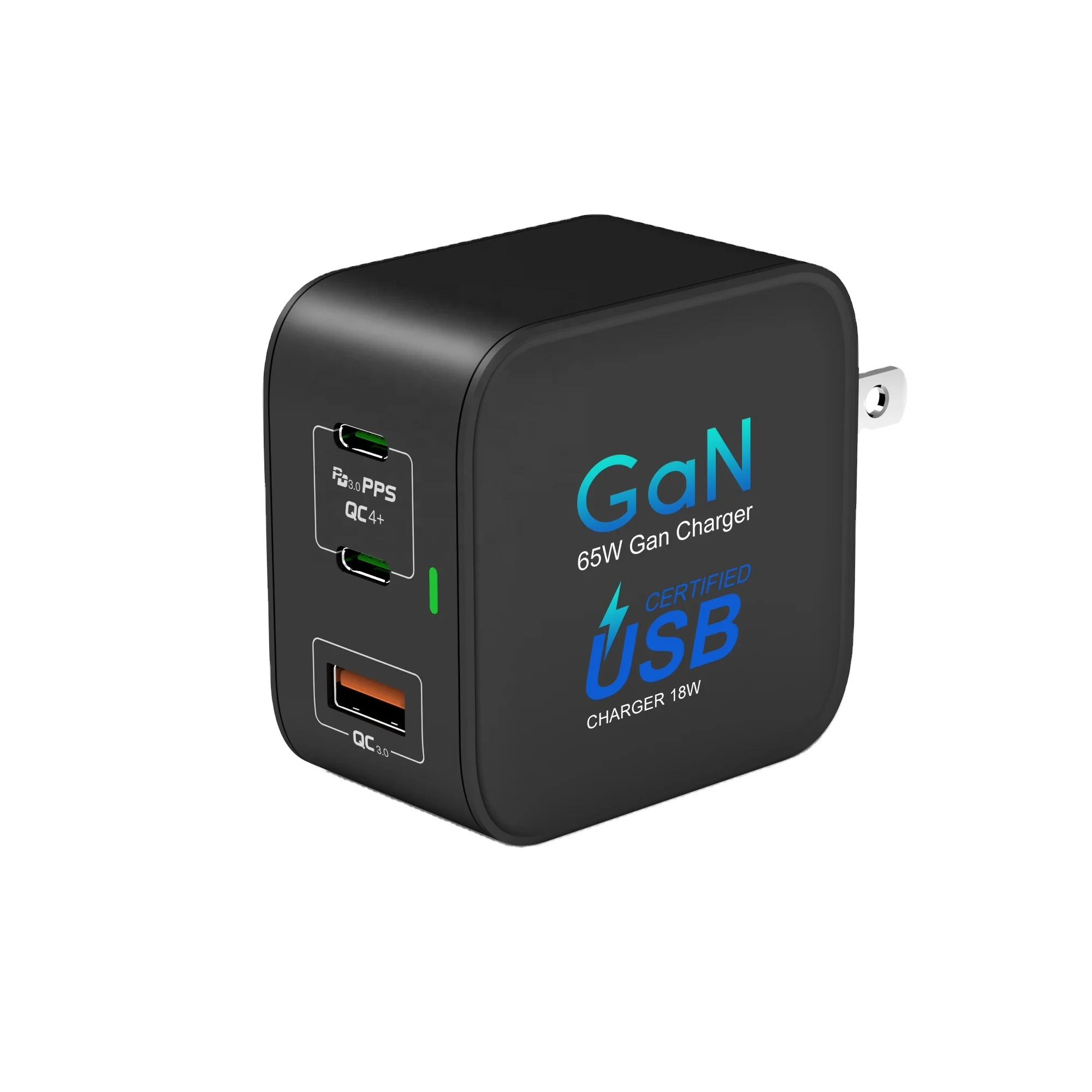 65W Super Mini  QC3.0 USB Type-c GaN PD Wall Charger  UK EU US 3 Ports USB Fast Charger with  CB KC PSE CE ROSH  certification