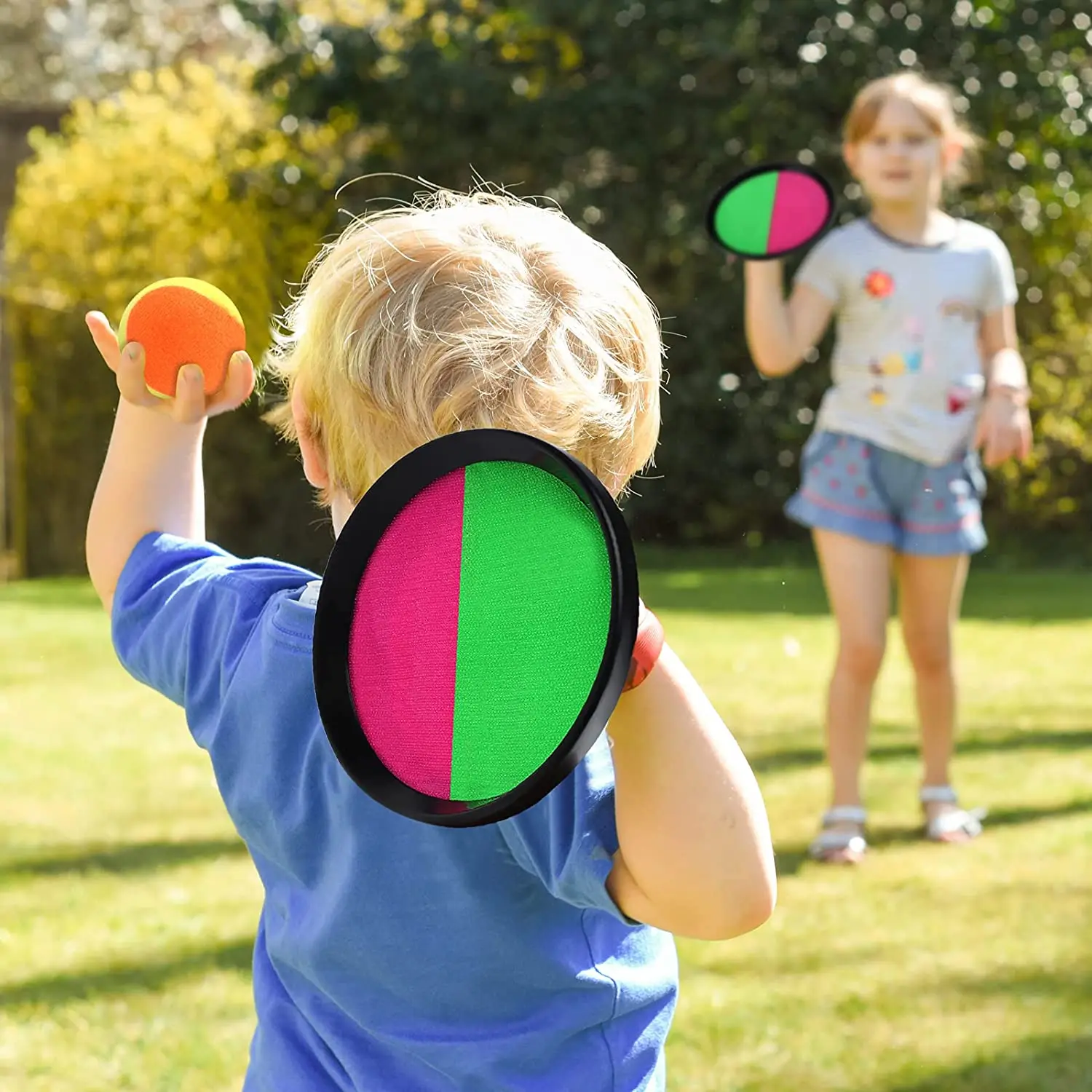 Outdoor velcro target stick game plastic velcro ball toss and catch game with adjustable strap for kids