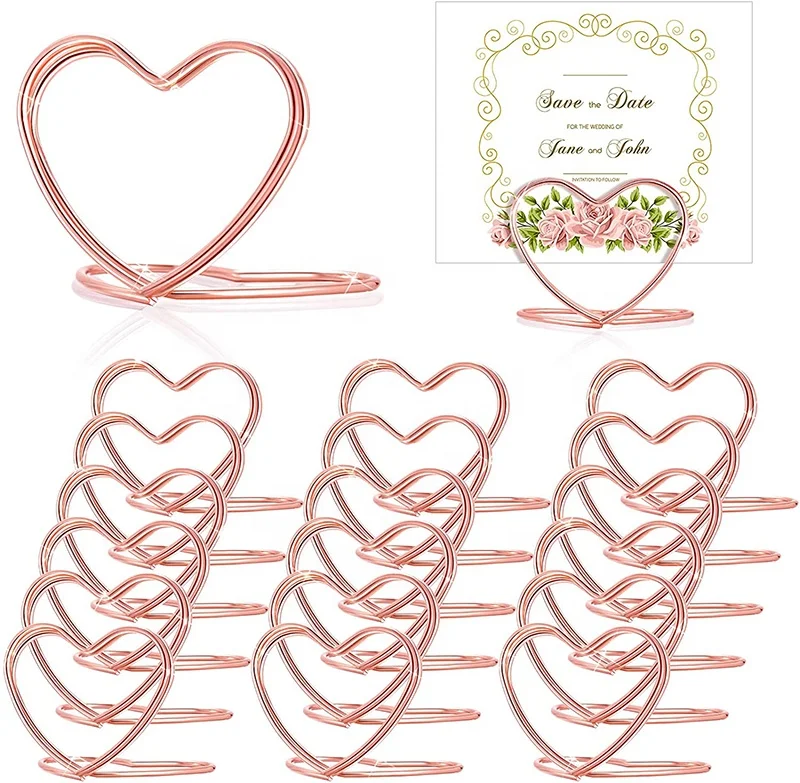 Custom Gold & Rose Silver color Table Number Holder stands Heart shaped Place card holder wedding Seating Labels