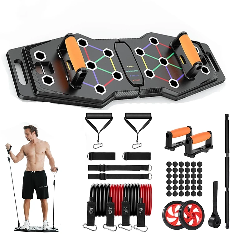 ZJFIT Personal home gym body building muscle training foldable premium push up bar board for push-up with resistance band