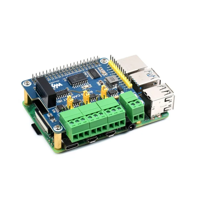 Isolated RS485 CAN HAT (B) For Raspberry Pi, 2-Ch RS485 and 1-Ch CAN, Multi Protections