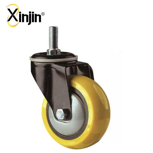 4 inch yellow color thread stem PU caster wheel