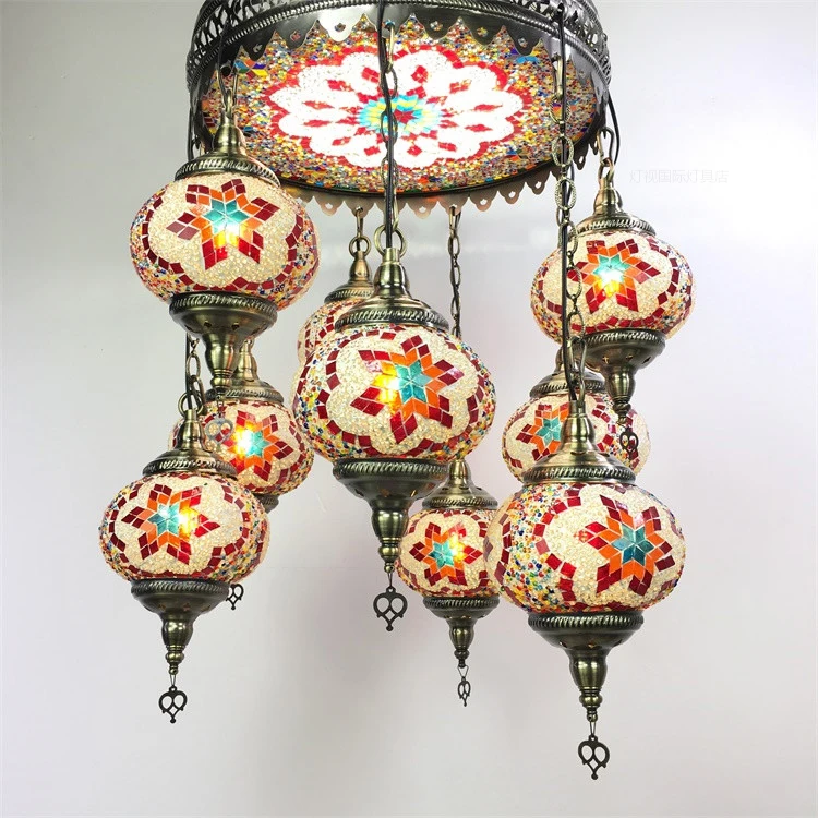 Exotic glass rhombus pattern chandelier High-quality indoor lighting fixtures specialty coffee shop hotel bar Turkish lamp