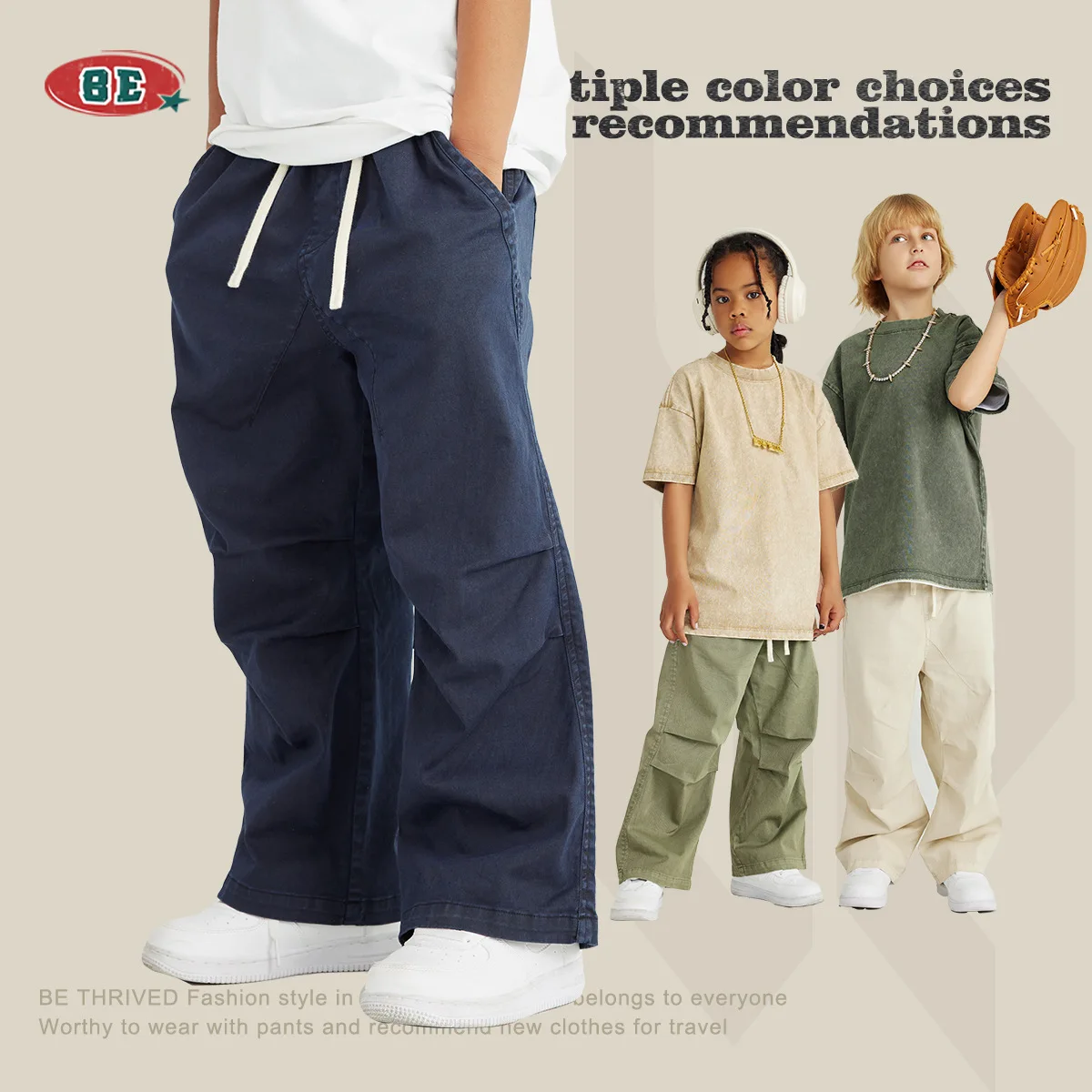 2023 Kids Loose Boys Summer Long Pants for Children 100% Cotton Students Fashion Girls 240G Oversize Wide-leg Cargo Trousers