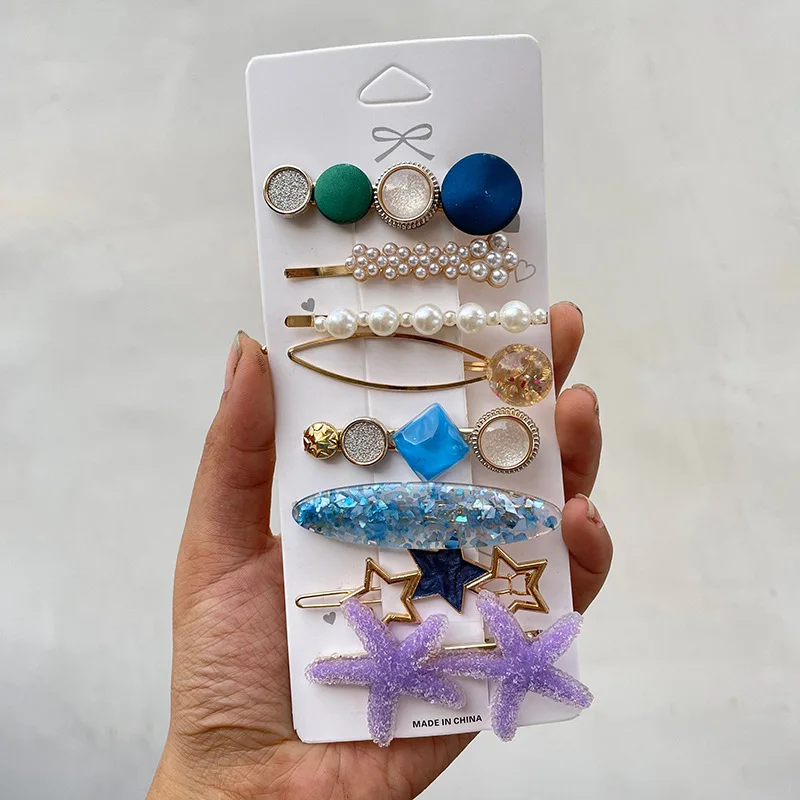 Vintage Bear side clip fashion simple duck beak clip imitation pearl  hair accessories high sense hairpin set