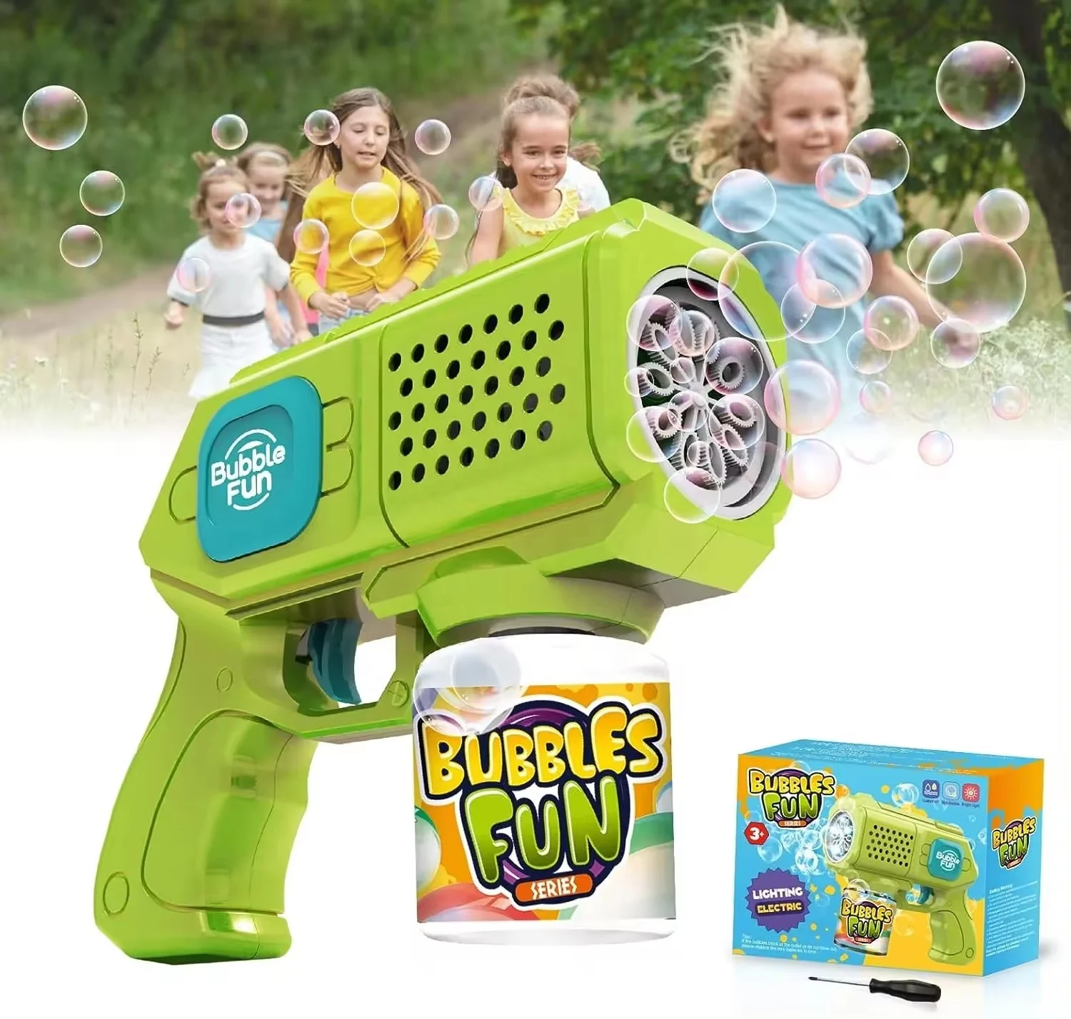 Wholesale Custom Kids Bubble Toy Automatic Light Up Bubble Blower Bubble Gun Toy For Party Wedding