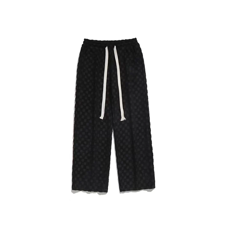 Wholesale three-dimensional plaid straight casual pants custom logo comfortable cotton with waist rope pants