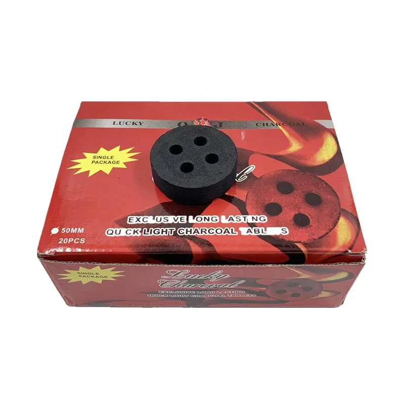 Высококачественный мгновенный уголь YKS 50 мм с 4 отверстиями, черный круглый уголь для кальяна