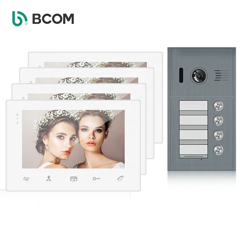 Home intercom system support SD card smart wires video citofoni night vision audio doorbell for 4 apartments