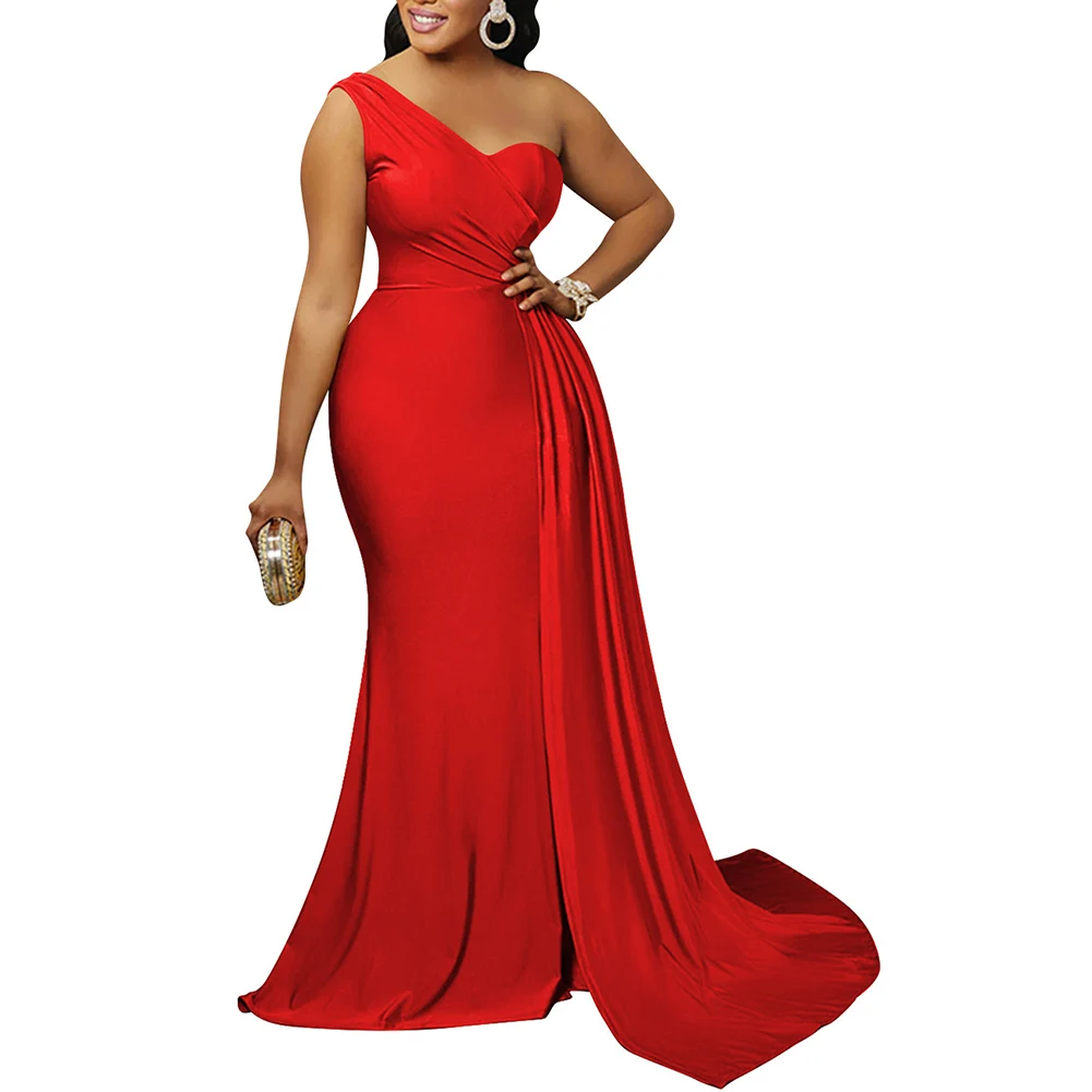 Women One-shoulder High Split Sexy Dinner Dress Elegant Long Maxi Prom Party Dresses