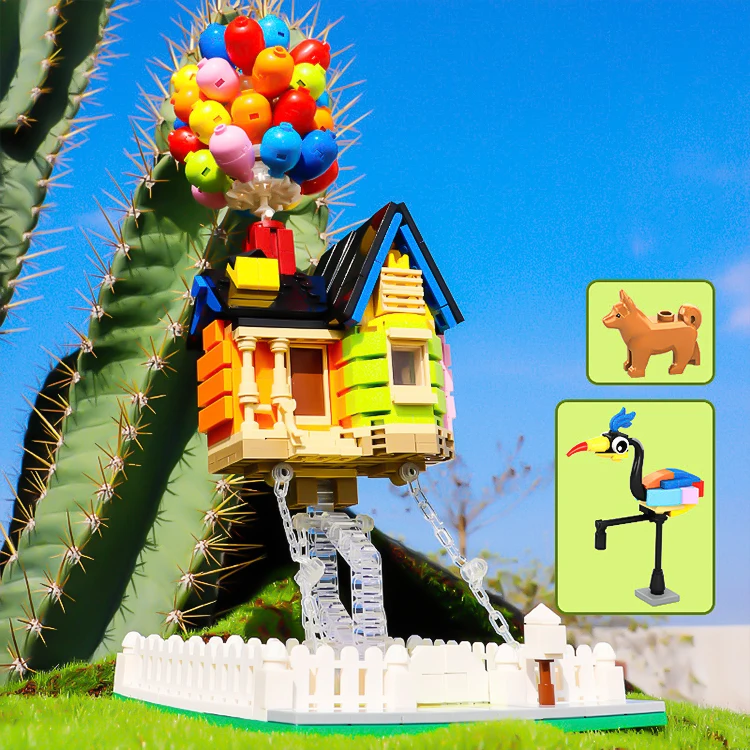 Cute Unisex DIY Toy Flying House with Balloons Plastic Model Building Block Sets Construction Toys for Kids