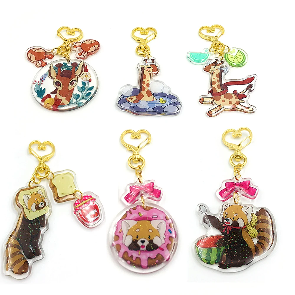 Unisex Two Sided Printed Personalized Flash Glitter Hologram Custom Acrylic Material Anime Keyrings