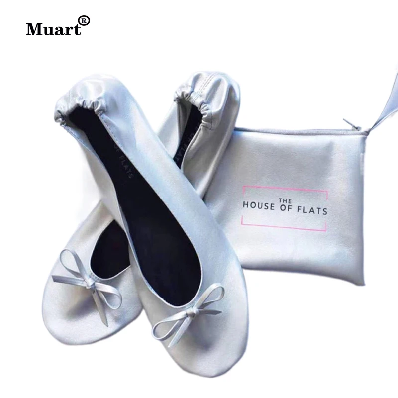 customer OEM logo Rose Gold Popular lady folding ballerina shoes cheap disposable fold up ballet flats folding Shoes