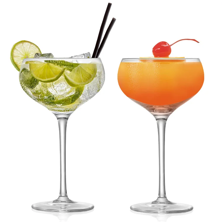 Coupe Cocktail Glass | Set of 2  8 oz  Hand-Blown Crystal Martini Glasses Unique Art Deco Cocktail Glasses