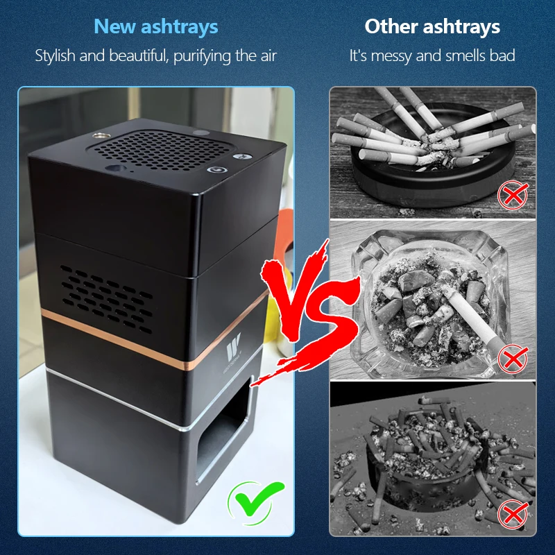 Wedtserha Custom Logo Smart Automatic Smoke Removal Air Purifier Ashtray Smokeless Cigar Ashtray Portable Ashtray For Car