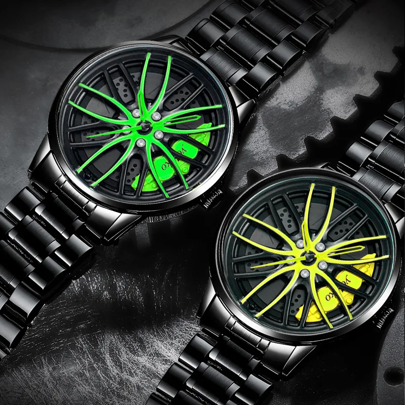New Fashion Black Car Wheel Design Quartz Watches Men Rim Hub Wheel Male Clock relogio masculino