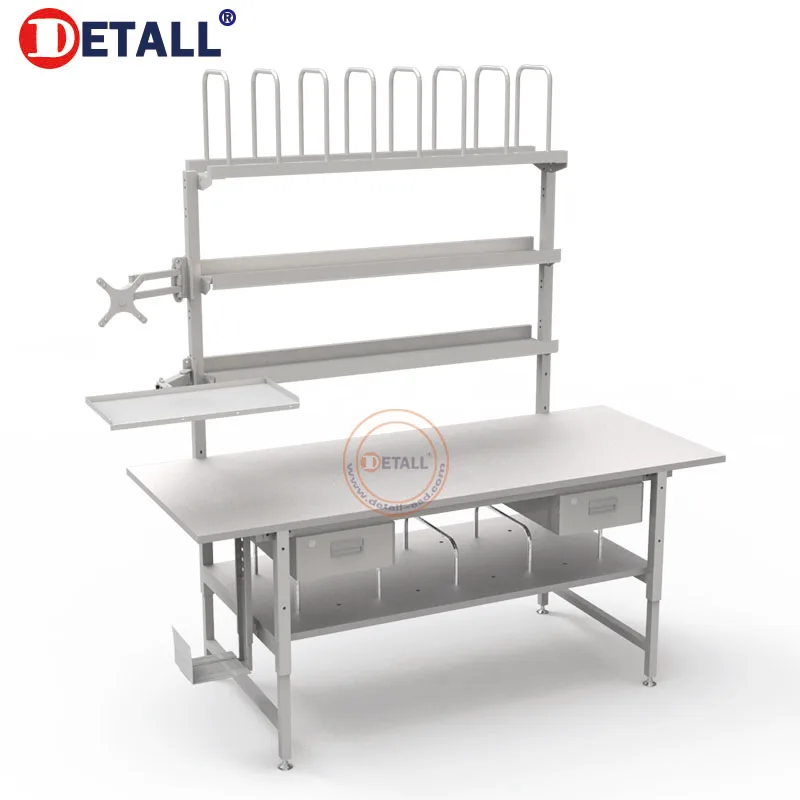 Detall packing worktable table with packaging paper pole