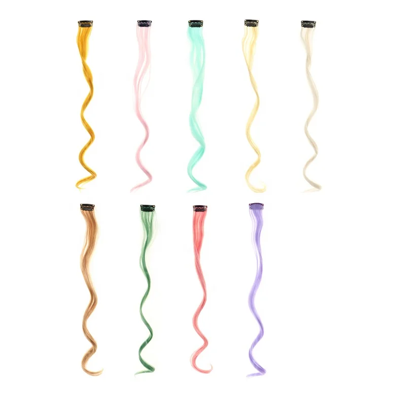 Wholesale Women Rainbow Color Synthetic Hair Extensions Hairpiece Clip in Colored Wave Curly