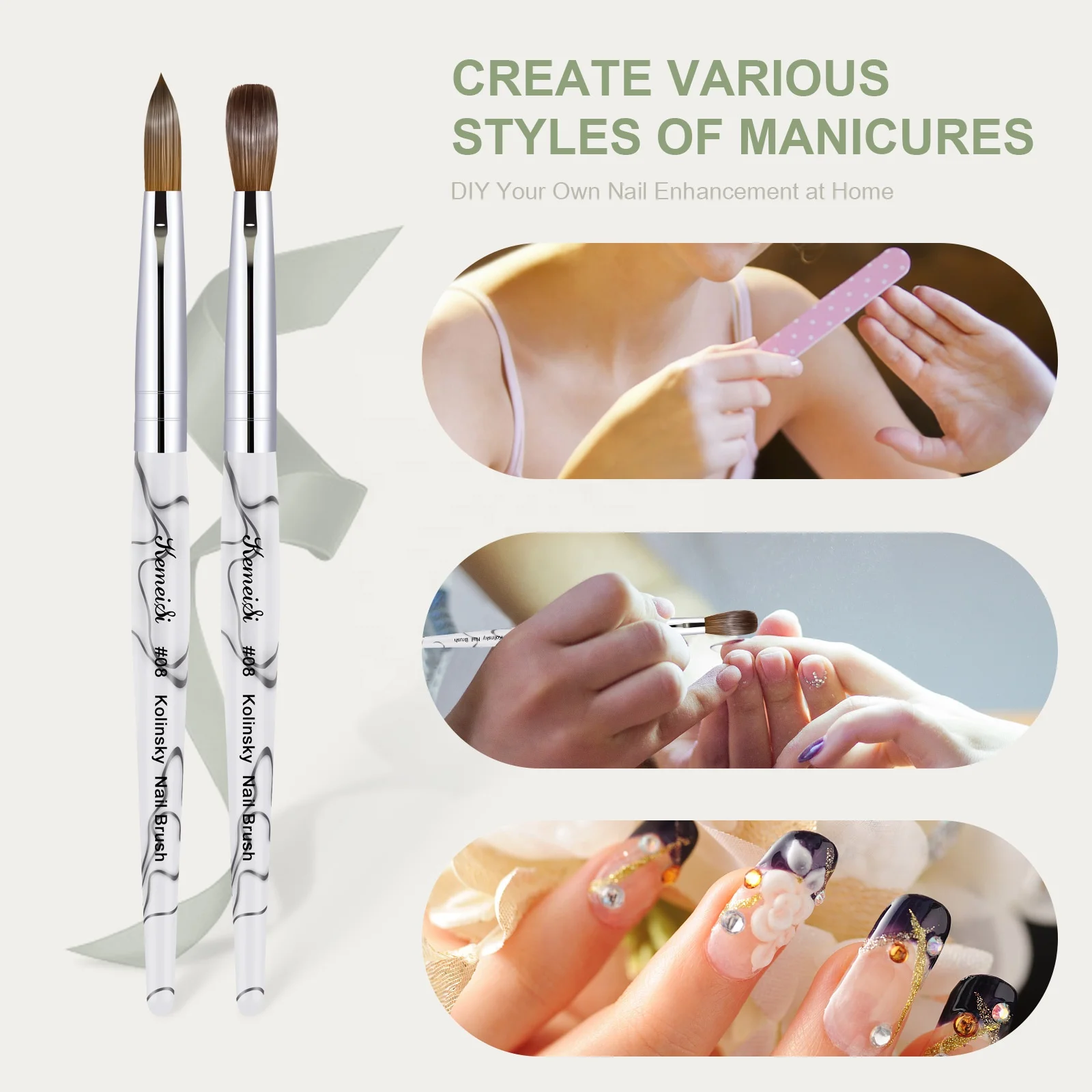 Acrylic Nail Brush, 100% Pure Kolinsky Crimped Oval Nail Brush For Acrylic Application Acrylic Art Brush Manicure