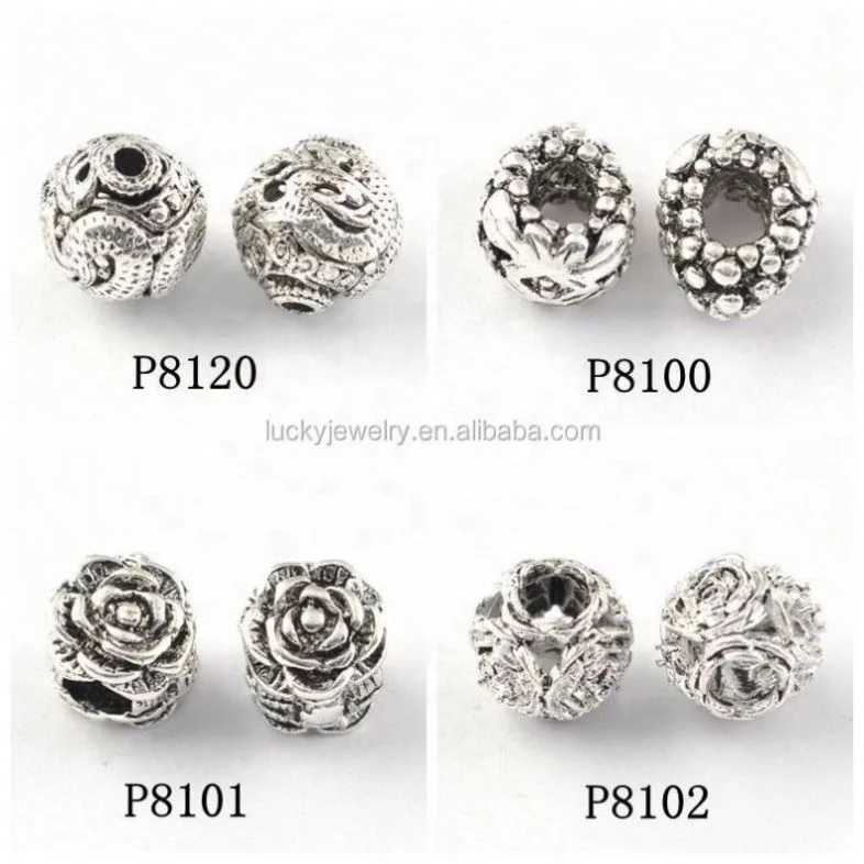 DIY Jewelry Accessory Metal Silver Flower Slider Beads For Bracelet And Pendant