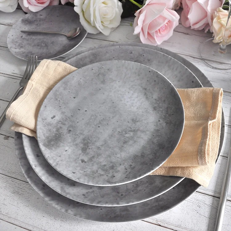 wholesale mexican gray matt round ceramic concrete plate sets dinnerware for restaurant catering