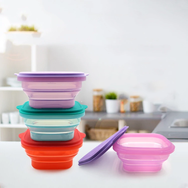 Silicone gel lunch box outdoor crisper food box folding microwave heated silicone gel bento box