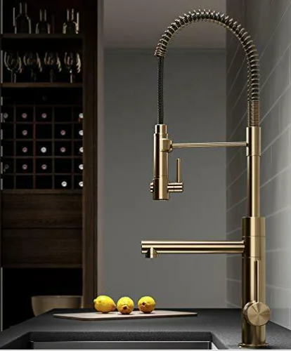 Матовый золотой потяните вниз опрыскиватель Весна смеситель кран с одной ручкой 24,75 'кухонный кран