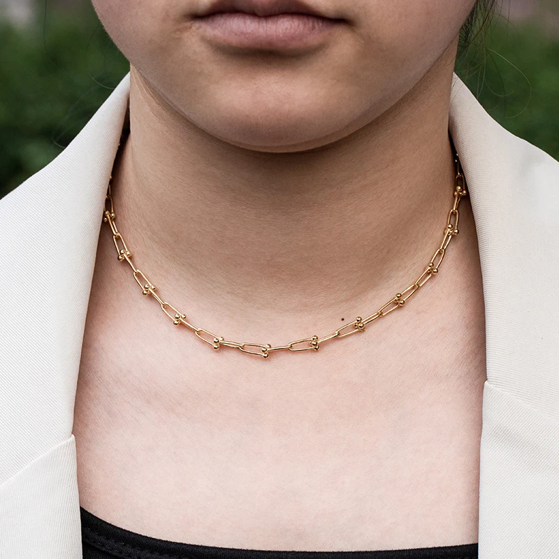  hip pop hyperbole classic Flat Square Chain Link Choker 12.79g Paper Clip Chunky Silver 18k Gold Plated