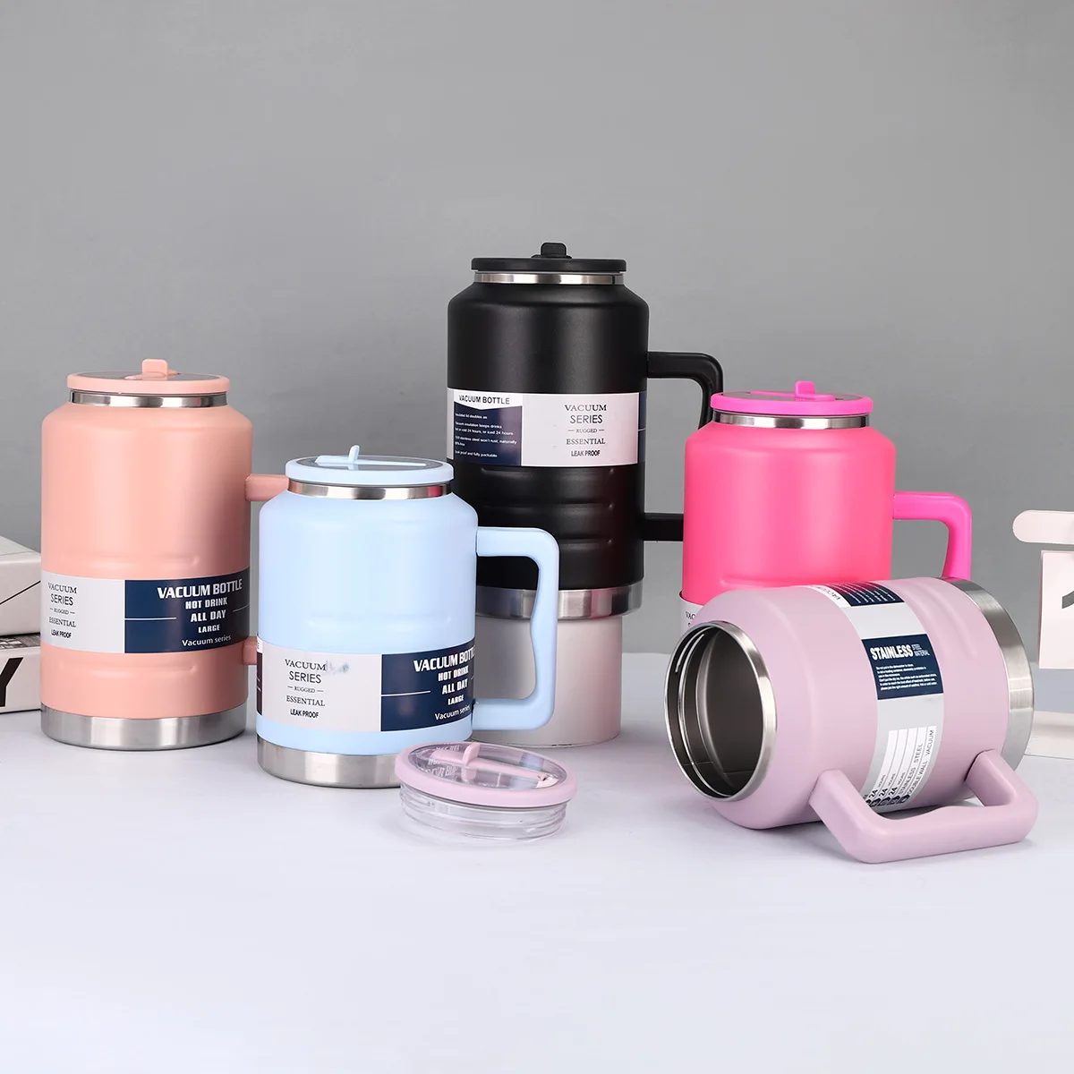 Stainless steel thermos cup outdoor fitness cycling sports water bottle large capacity straw handle water barrel