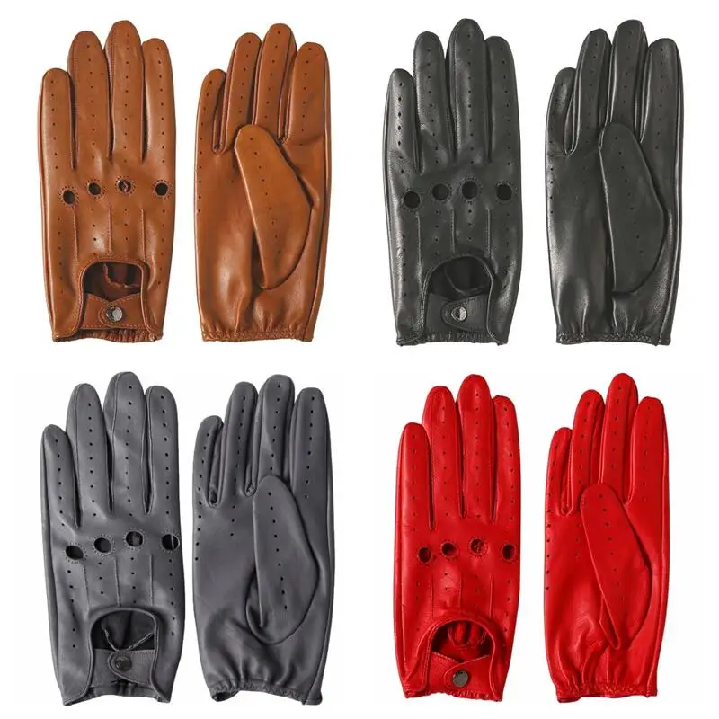 Fashion Men Premium Import Lambskin Leather Soft Full finger Light Brown Driving Gloves For Motorcycle Gloves