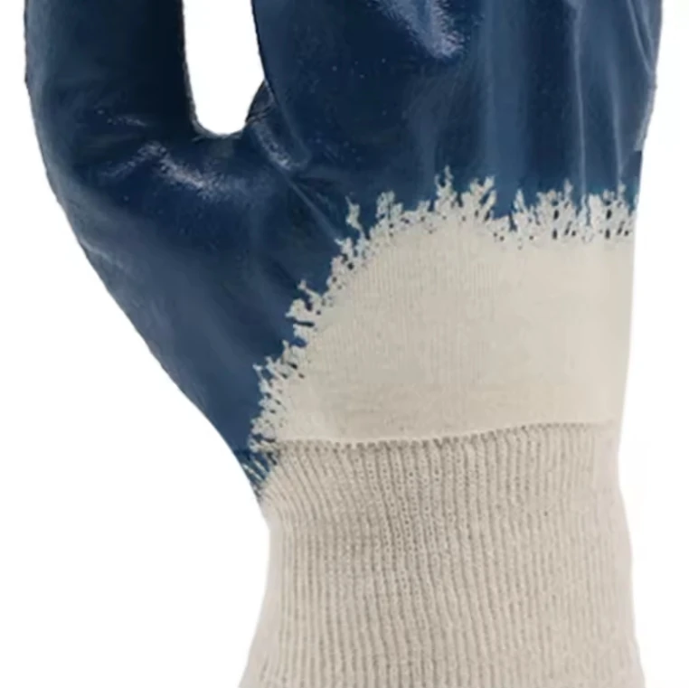 Firm grip oil chemical resistant jersey cotton nitrile 3/4 coated gloves anti slip waterproof construction work gloves