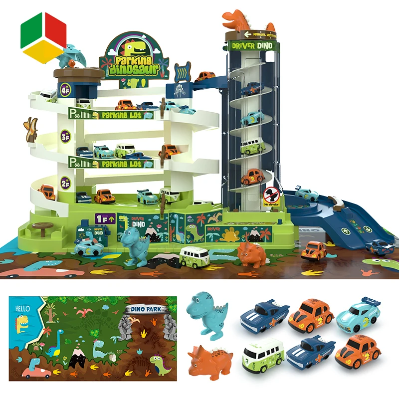 QS Toy DIY Selfassembly Multi-layer Revolving Elevator Rail 5 Storey Parking Lot Building Slot Track Car Racing Toy With Car